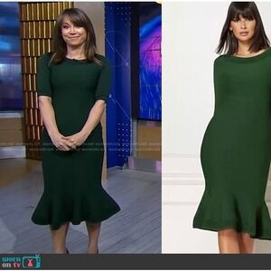 Eva Mendes New York & Company Green Ribbed Knit Mermaid Midi Dress XS NWT